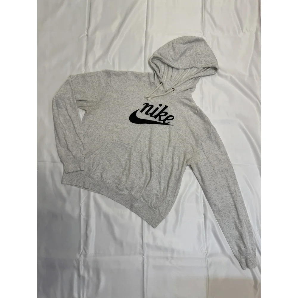 Nike Women's Sportswear Essential Cropped Pullover Hoodie Grey Size Medium